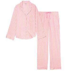 Victoria’s Secret Cotton Long Pajama Set Pink and White Stripe Size XL